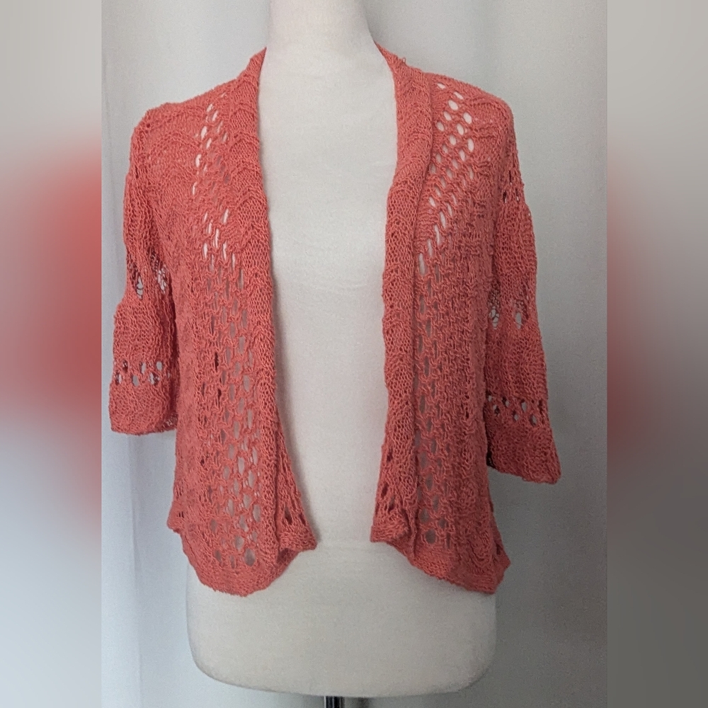 Jones New York Coral Crochet Short Sweater, Size Small